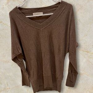 Loft Brown V Neck Long Sleeve Sweater Eclectic Grandpa Neutrals Layering Size M